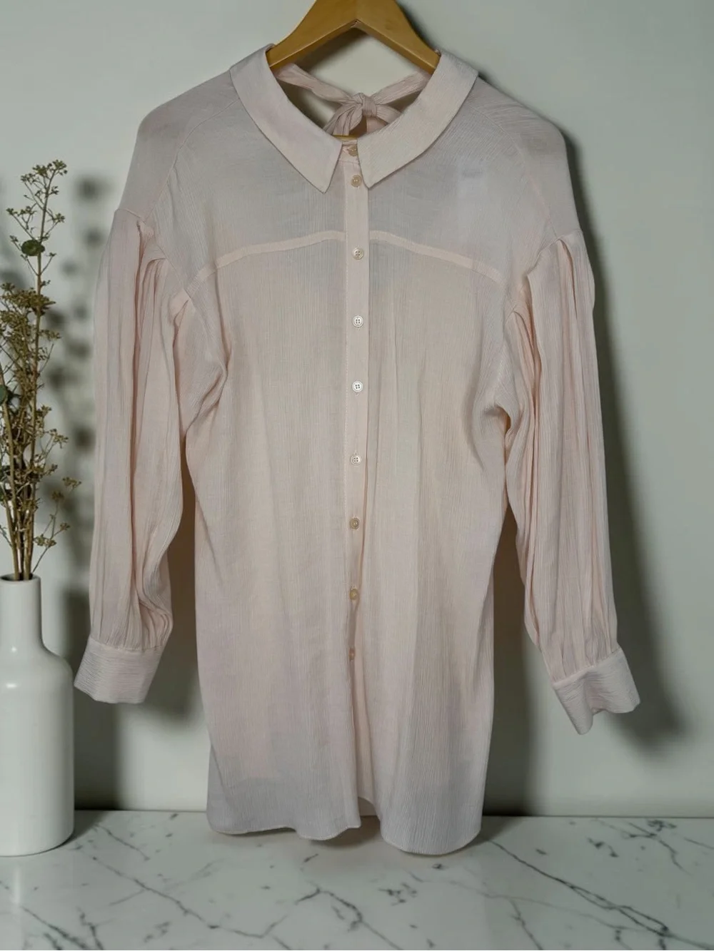 New Topshop Tie Back Oversized Shirt Blush Pink Size 4